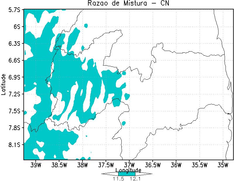 kg -1 ) e em 850 hpa (sombreado), (b) destaque do corredor de umidade entre a