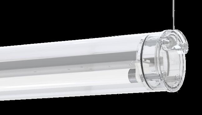 Tubo 70 Incluída Base de alimentação transparente Luminária saliente ou suspensa com difusor tubular em policarbonato transparente de 70mm de diâmetro