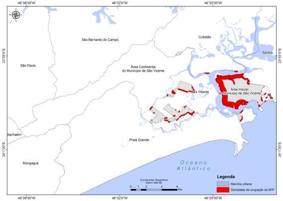 Figura 7.10 Ocupação urbana em áreas de preservação permanente no Município de São Vicente 7.3.
