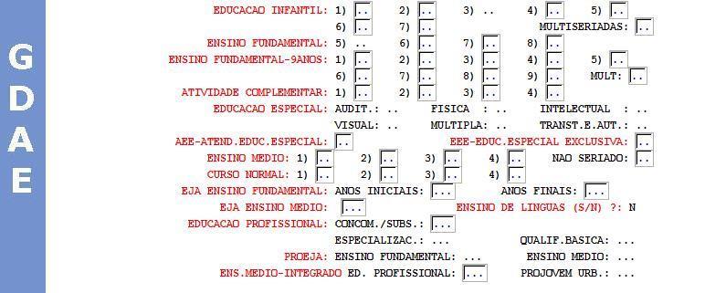 CADASTRO DE ALUNOS 2017 O Quadro Resumo é a representação do atendimento da escola, contendo o número de classes para cada série e tipo de