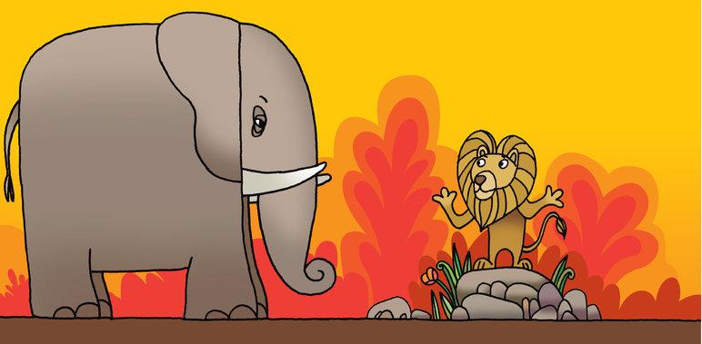 O Leão e o Elefante, como chefes dos animais, juntaram-se para discutir a situação.