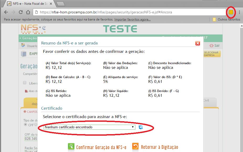 estiver aparecendo nenhum certificado e você possuir