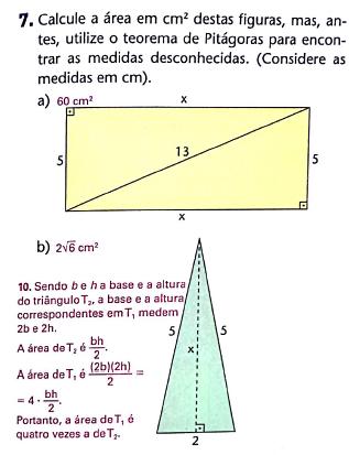 Os autores também apresentam o conceito de área realizando conexões com outros conceitos da própria matemática, como por exemplo, a questão 7 representada pela figura 5, a qual apresenta duas