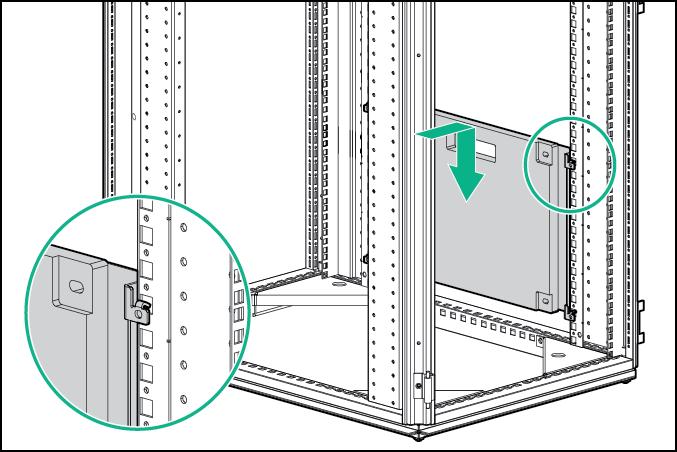 2. Conte 16 orifícios para cima no rack, começando nas porcas separadoras na parte inferior, e instale as duas porcas separadoras da parte superior usando a ferramenta de inserção de porca separadora.