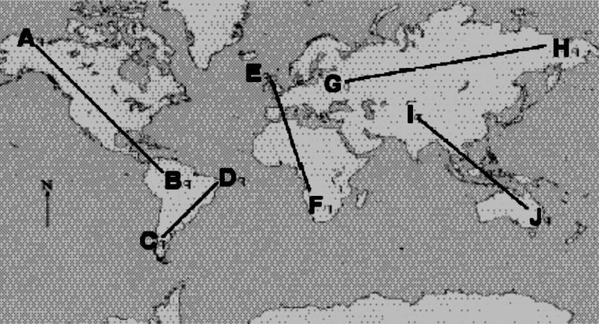 1- (FGV-2004) Observe o planisfério e a sequência de tipos climáticos apresentados abaixo. Tipos Climáticos 1. Temperado Reino Unido (Europa) 2. Mediterrâneo Sul da Espanha (Mediterrâneo) 3.