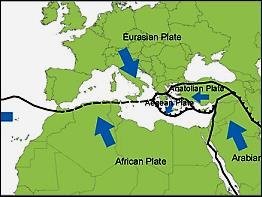 Observe, à esquerda, o mapa que ilustra o relevo do continente europeu e da borda