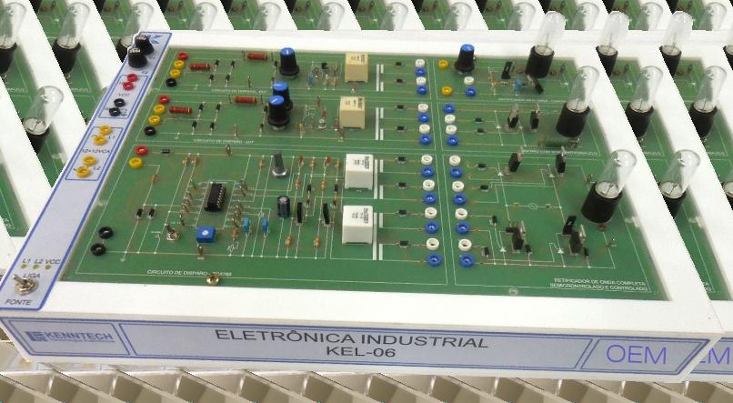 Plataforma Didática eletrônica de Potência KEL-06 - Fontes e s A Plataforma Didática KEL-06 permite o estudo de acionamentos de semicondutores de potencia como SCR's, transistor UJT, transistor PUT,