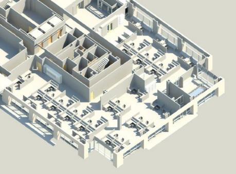 Gestão dos espaços do edifício O BIM incorpora espaços e objetos 3D reais e rastreia atributos para esses componentes.
