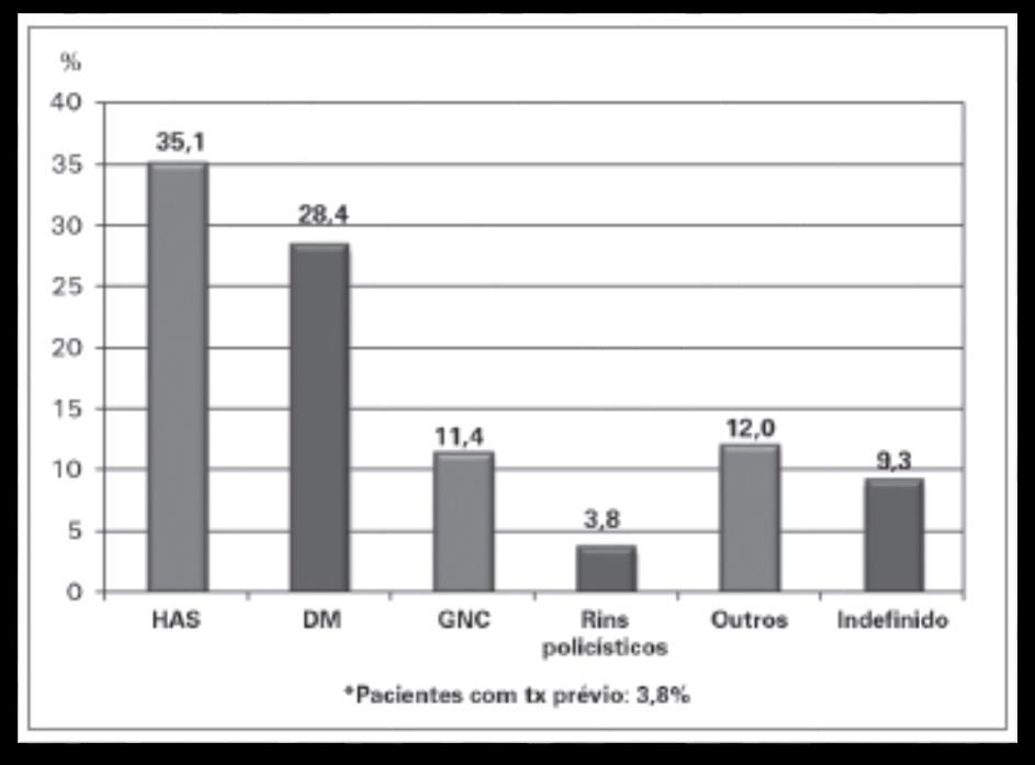 Figura 1 - Diagnóstico de base dos pacientes em diálise, Censo da Sociedade Brasileira de Nefrologia, Brasil, 2011. Fonte: Sesso, RC. 2012 4.