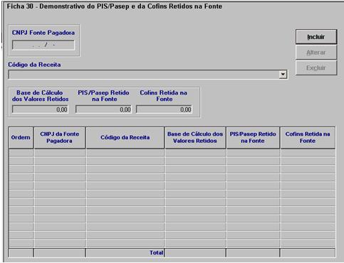Principais Registros Registro F600 Bloco F Registro F600 Descrição do campo Texto fixo contendo "F600" Indicador de Natureza da Retenção na Fonte: 01 - Retenção por Órgãos, Autarquias e Fundações