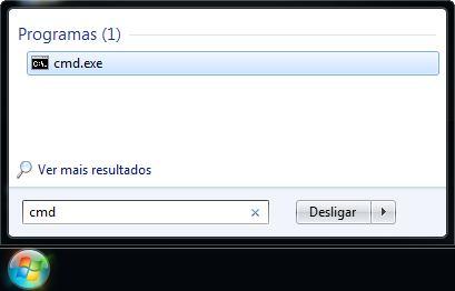 seguintes passos: 1) No Menu Iniciar, digitar cmd (Figura 12); 2) Abrir o Prompt de