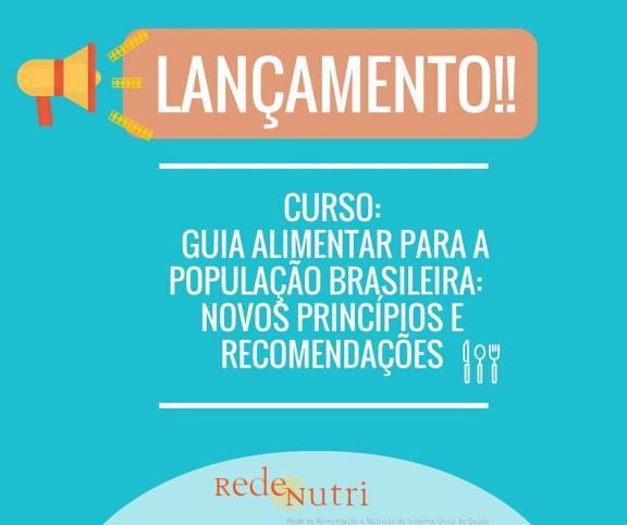 Curso disponível Composto por 4 módulos: Curso Guia Alimentar para a População Brasileira: novos princípios e recomendações Auto-aprendizado à distância disponível na página da RedeNutri.