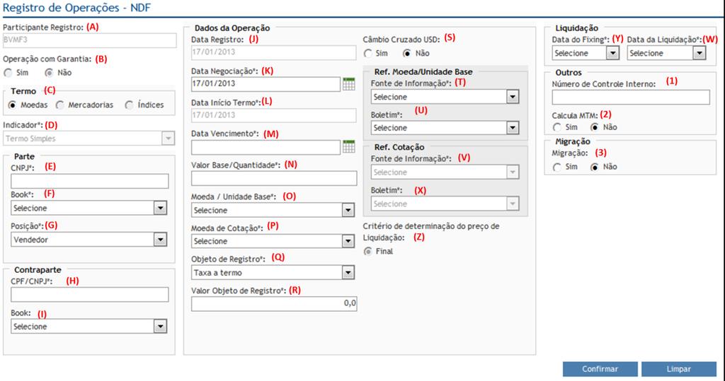 O termo de moeda sem entrega física pode ser registrado nas seguintes modalidades: Simples Taxa de Câmbio: contrato com vigência imediata, cujo ativo subjacente é a taxa de câmbio de reais por uma