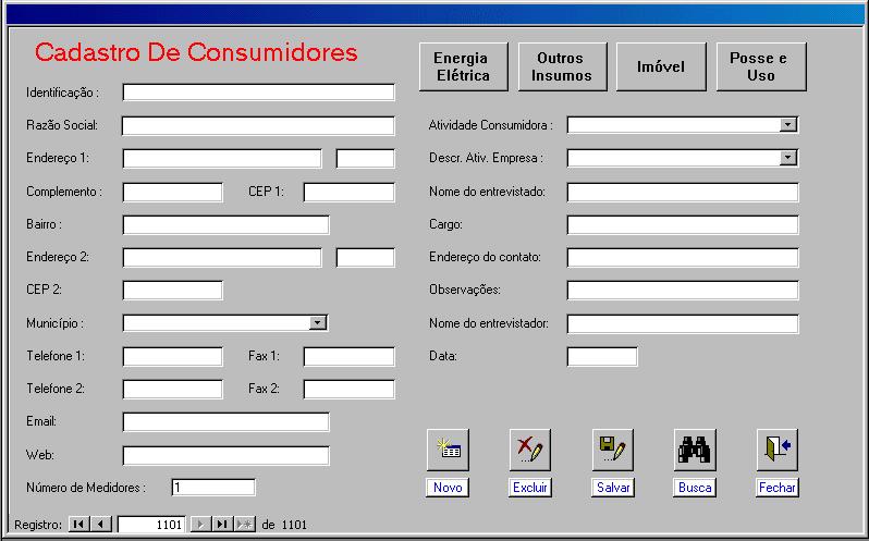 Figura 3 Tela Inicial do Cadastro de Consumidores Esta tela apresenta as informações gerais do consumidor e contém os seguintes sub-itens (ver