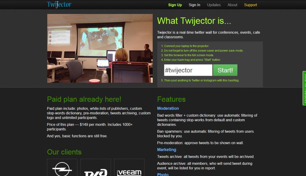 14 de 16 Twijector http://twijector.com/ Trata-se de uma ferramenta paga mas apresenta funcionalidades interessantes para poder ser usada em apresentações, eventos, conferências e até mesmo aulas.