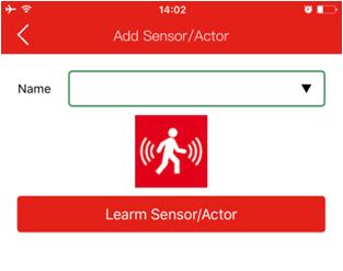 Comece pelo sensor de movimento, selecionando o tipo de sensor de Movimento na aplicação, tal como mostrado no exemplo. Atribua um nome a este sensor de movimento.