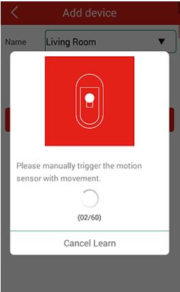 Durante este período de 60 segundos, ligue o sensor de movimento e ative-o com um movimento.