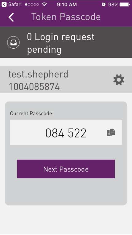 Quando um código de acesso do token for utilizado para autenticação, ele não pode ser reutilizado. Toque no botão Próximo código de acesso para gerar um novo código de acesso.