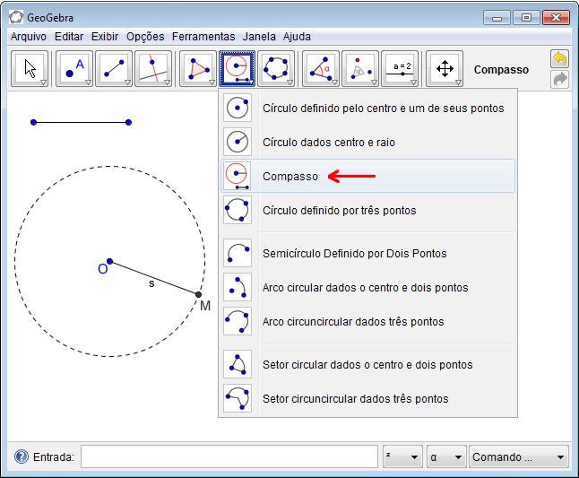 Figura 3 Figura 4 Escolhido o número de pás (no nosso caso são cinco), calculamos a medida do ângulo entre as hastes de duas pás consecutivas (no nosso caso 72 o = 360 o /5) e usando a ferramenta