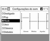 Optimizar o timbre de acordo com o estilo de música CD 300/CD 400 No menu de definições do som, as características do som podem ser definidas de forma diferente para cada banda de frequência de rádio