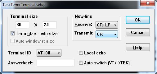Em Setup -> Terminal -> New-line -> Receive escolha CR+LF. 3. Para ter acesso à linha de comando, digite +++.