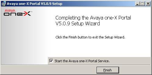 Quando a instalação do software estiver concluída, a tela de conclusão é exibida. 8. Selecione Iniciar o serviço do Avaya one-x-portal.