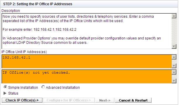 O menu agora permite a entrada dos endereços IP dos sistemas do IP Office aos quais você deseja que o servidor do one-x