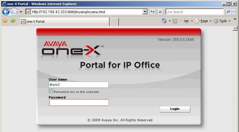 2.8 Testar conexão do usuário Instalação: Configuração inicial de servidor A partir do PC do usuário, ao invés do PC do servidor, verifique se o usuário pode se conectar ao one-x Portal for IP Office