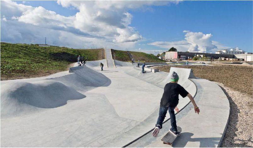 Uso de reservatórios como pista de skate na estiagem Exemplo de paisagem