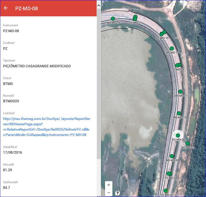 33 Todos os instrumentos são plotados no Google Maps, classificados por tipo e por estado de alerta.