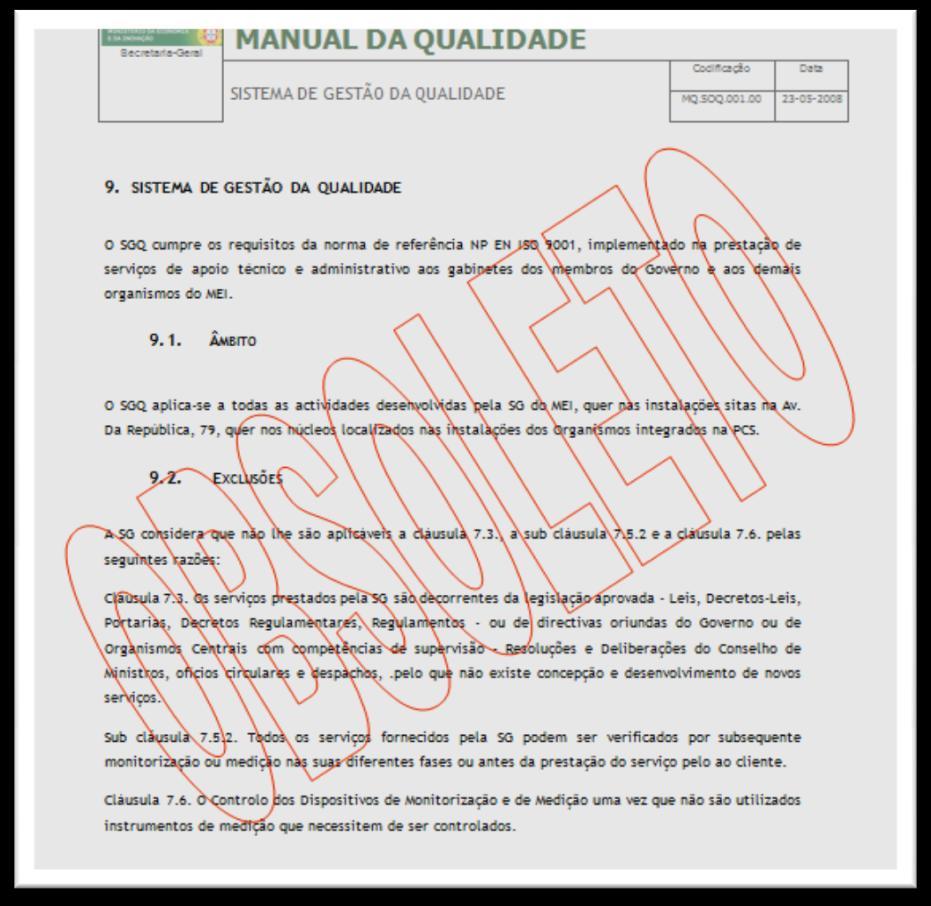 EXCLUSÃO DO REQUISITO 7.3.