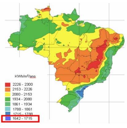 5 Figura 3 Média anual da radiação global incidente no plano Horizontal no Brasil. Fonte: SALAMONI et al.