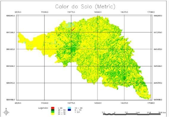 Wm -2 nas figuras 6a e 6b. A tonalidade predominante das cenas é a amarelo e verde claro, que representa valores de maiores que 10 W.m -2 e menores que 50 W.