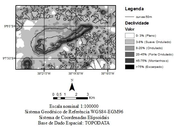 Figura 32 - Mapa de declividade para a região onde a sombra não foi gerada.