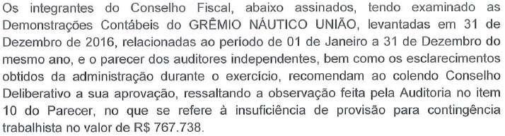 PARECER DO CONSELHO FISCAL DO GRÊMIO