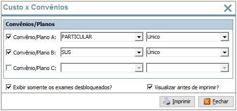 2.4.3 29 Solicitação 20254 Custo x Convênio [Informações Relatórios Comparativos Custo x Convênios] Foi desenvolvido o relatório de [Exames por Convênio/Plano] (Fig.