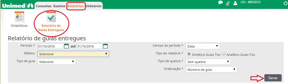 Período, Tipo de Relatório e clicar em Gerar como demonstrado na figura abaixo.