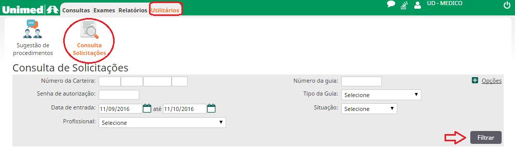 Página 20 de 21 MÓDULO UTILITÁRIOS MENU CONSULTA SOLICITAÇÕES Esta é uma ferramenta para consultar as solicitações dos beneficiários, caso seja necessário agendar os exames, o Prestador escolhido