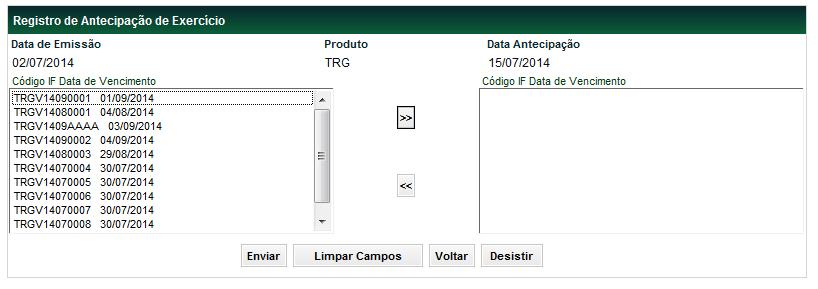 Tela Registro de Antecipação de Exercício O Participante seleciona o Código IF