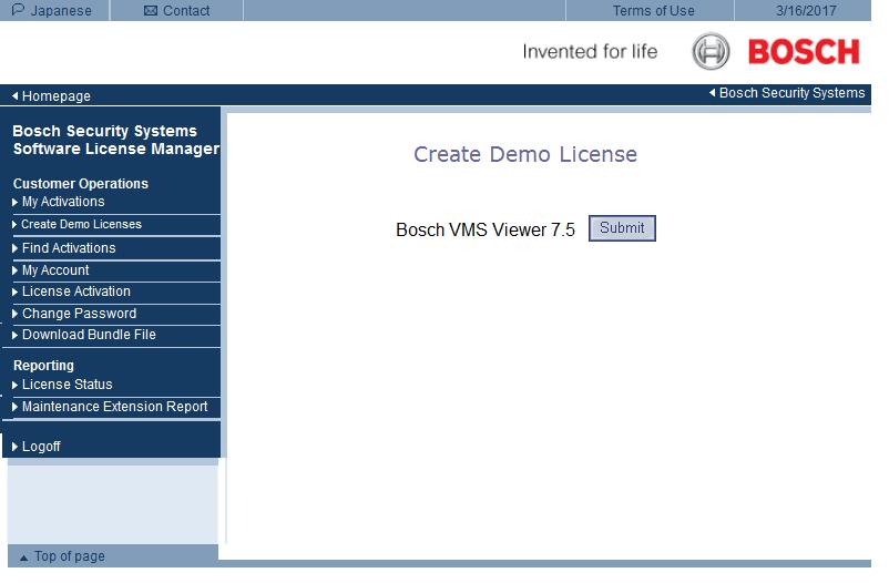 Bosch Video Management System Primeiros passos pt 11 2. Clique em Criar licença de demonstração. 3.