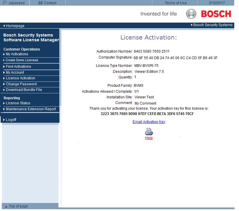 14 pt Primeiros passos Bosch Video Management System 3. É apresentada a janela Ativação da licença: 4.
