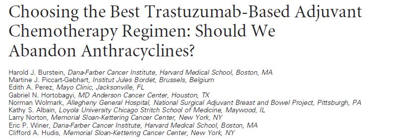 Until more data are available, however, we encourage patients and clinicians to consider the most highly studied, highly effective adjuvant trastuzumab regimens those that also incorporate