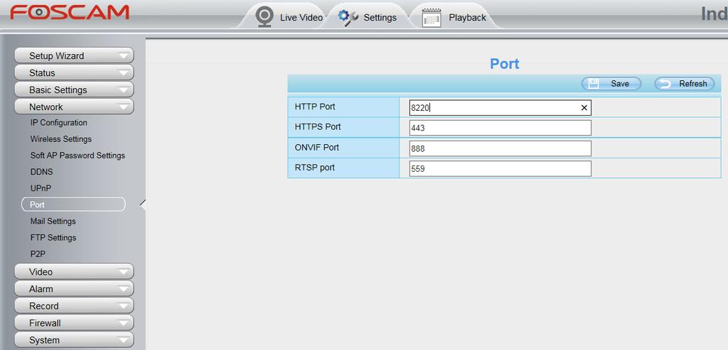 Clique em Network e selecione Port, em HTTP Port, coloque como padrão a porta 8220 e em RTSP port, coloque como padrão 559, Clique em Save e aguarde... Obs.