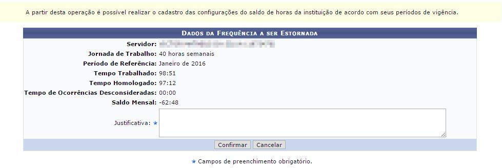 4 Estornar homologação por servidor: Ao escolher o servidor, será direcionado para página que contém os dados da homologação a ser estornada.