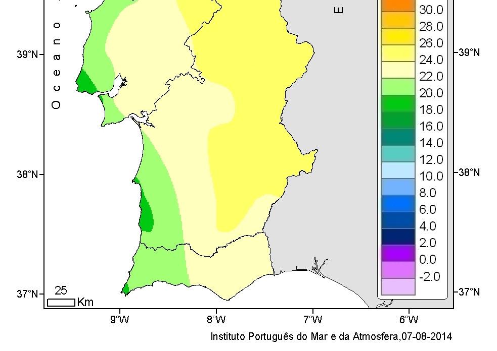 Quadro I - Temperatura média do ar e respetivas anomalias nas 3 décadas do mês de julho de 2014 ( C) Valores da temperatura média do ar e respetivas anomalias ( C ) Estações 1ª Dec 2ªº Dec 3ª Dec