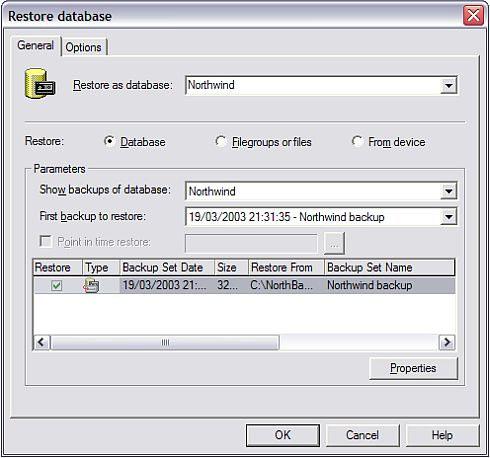 Database...": Menu All Tasks > Restore Database.