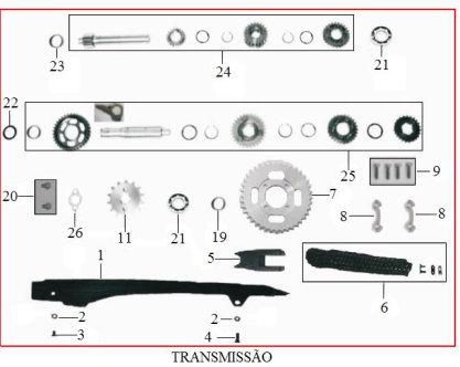 TRANSMISSÃO 1 D03521010000SI COBRE CORRENTE 2 9381306ZBI ARRUELA ESPACADORA 3 9000610RTZBI PARAF. CAB. SEXT.