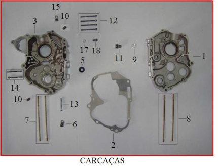 CARCAÇAS 1 D03111000000SI CARCACA DIREITA COMPLETA 2 D03111010000SI JUNTA DA CARCACA DO MOTOR 5 951012024010I RETENTOR PEDAL DE CAMBIO 11.