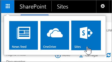 Você também pode clicar em SharePoint na barra de cabeçalho O que há em um site do SharePoint As organizações usam o SharePoint para criar sites.