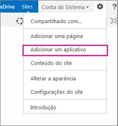 Adicionar uma lista ou biblioteca ao seu site de equipe Para adicionar uma lista ou